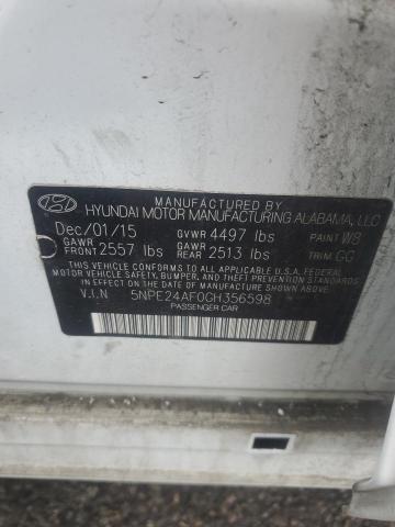5NPE24AF0GH356598 - 2016 HYUNDAI SONATA SE 白色 照片 12