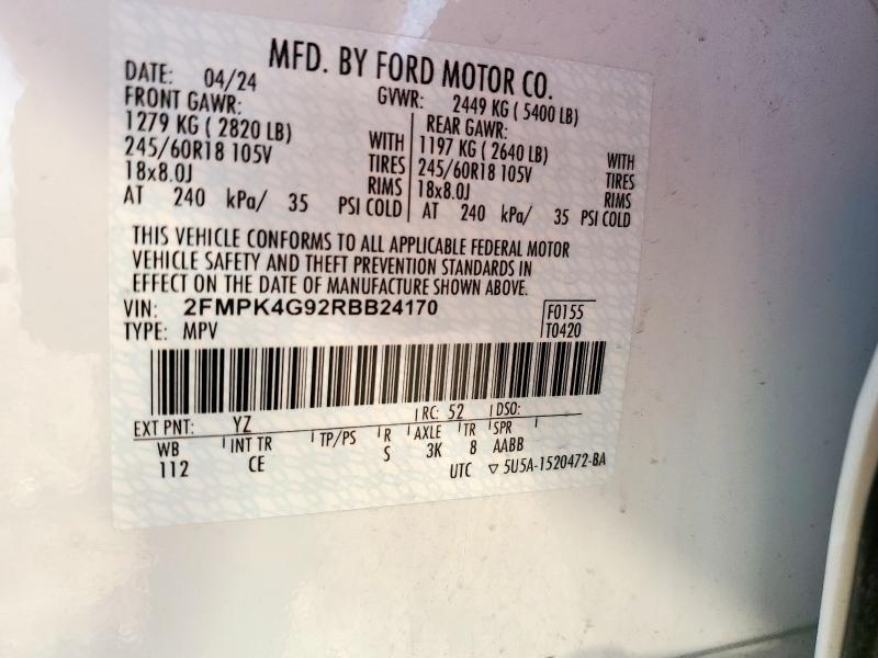 2FMPK4G92RBB24170 - 2024 FORD EDGE SE 白色 照片 14