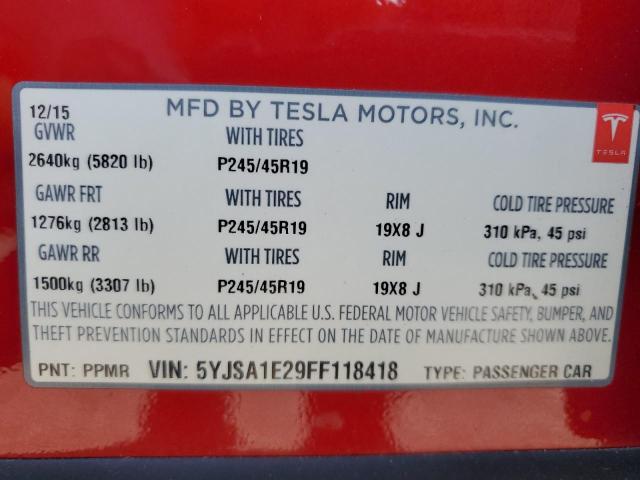 5YJSA1E29FF118418 - 2015 TESLA MODEL S RED photo 12
