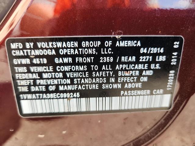 1VWAT7A36EC099245 - 2014 VOLKSWAGEN PASSAT S წითელი ფოტო 12