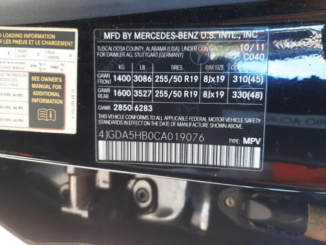 4JGDA5HB0CA019076 - 2012 MERCEDES-BENZ ML 350 4MATIC BLACK photo 13