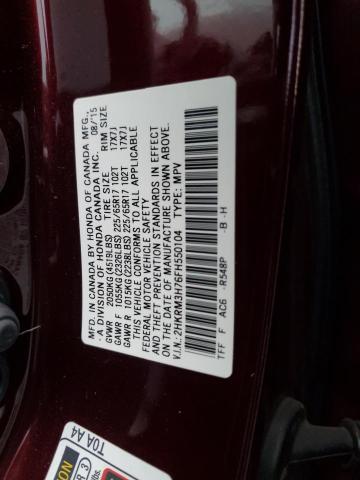 2HKRM3H76FH550104 - 2015 HONDA CR-V EXL BURGUNDY photo 12