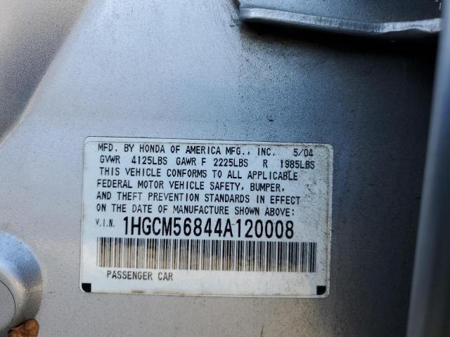 1HGCM56844A120008 - 2004 HONDA ACCORD EX SILVER photo 12