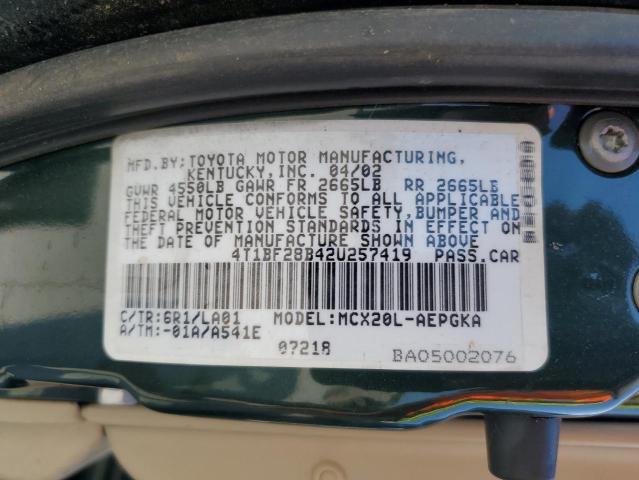 4T1BF28B42U257419 - 2002 TOYOTA AVALON XL GREEN photo 12
