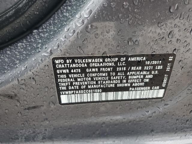 1VWBP7A3XCC021590 - 2012 VOLKSWAGEN PASSAT SE GRAY photo 12