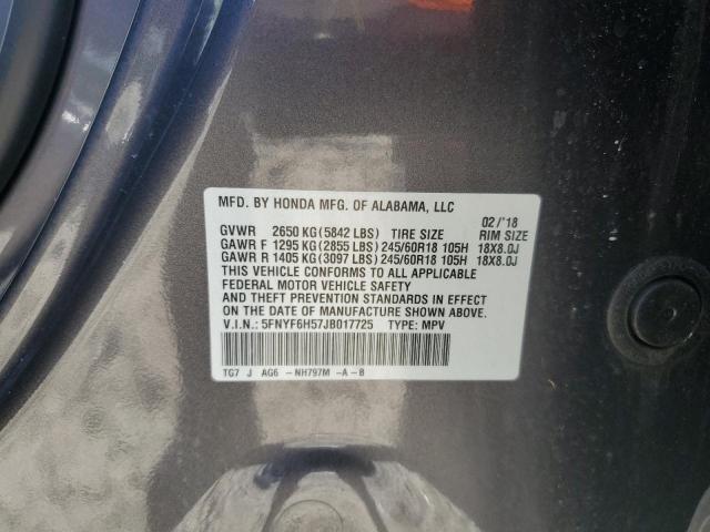 5FNYF6H57JB017725 - 2018 HONDA PILOT EXL GRAY photo 13