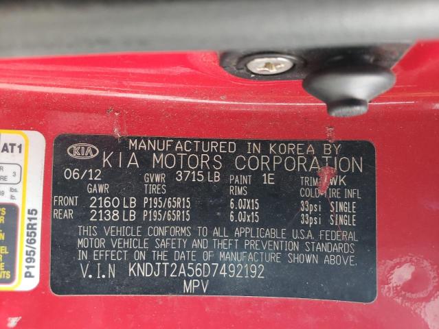 KNDJT2A56D7492192 - 2013 KIA SOUL RED photo 12