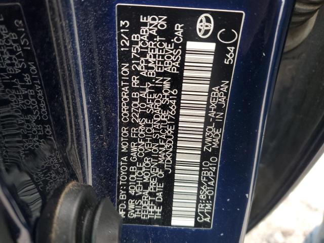 JTDKN3DU9E1766416 - 2014 TOYOTA PRIUS Niebieski zdjęcie 13