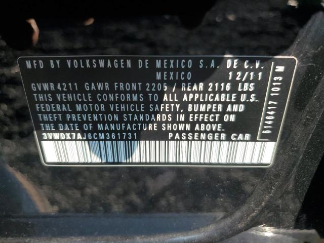 3VWDX7AJ6CM361731 - 2012 VOLKSWAGEN JETTA SE BLACK photo 12