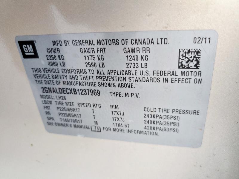 2GNALDECXB1237969 - 2011 CHEVROLET EQUINOX LT BEIGE photo 13