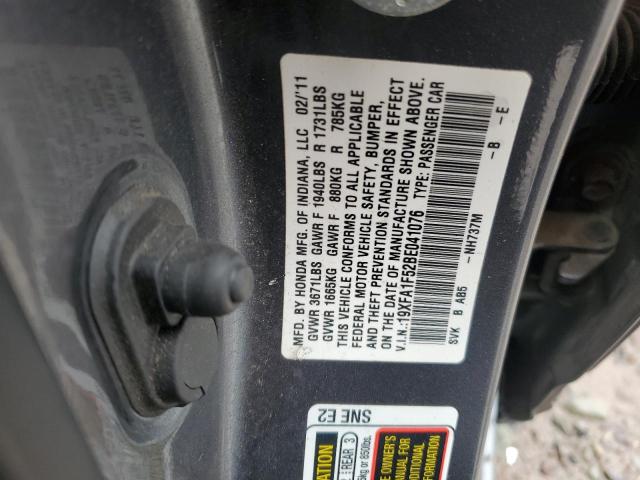 19XFA1F52BE041076 - 2011 HONDA CIVIC LX ნაცრისფერი ფოტო 12