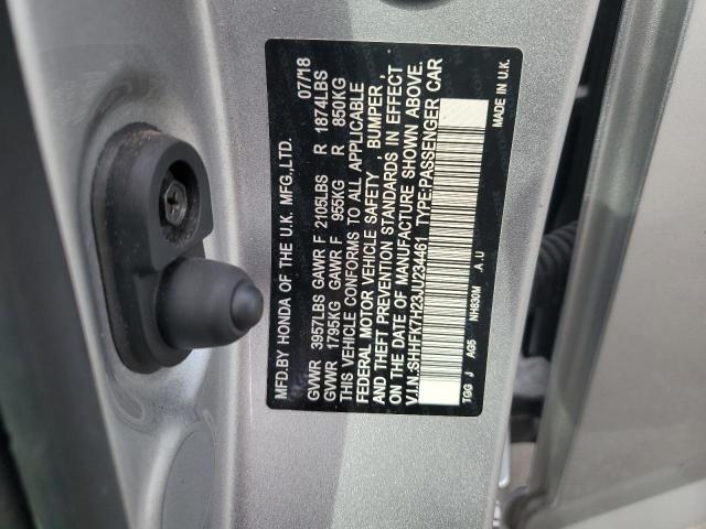 SHHFK7H23JU234461 - 2018 HONDA CIVIC LX Сріблястий фото 12