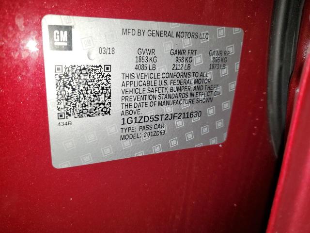1G1ZD5ST2JF211630 - 2018 CHEVROLET MALIBU LT Kırmızı fotoğraf 13