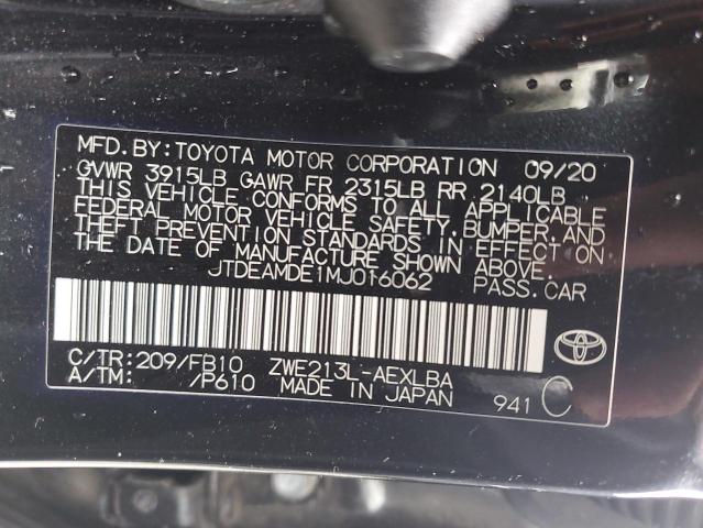 JTDEAMDE1MJ016062 - 2021 TOYOTA COROLLA LE BLACK photo 12
