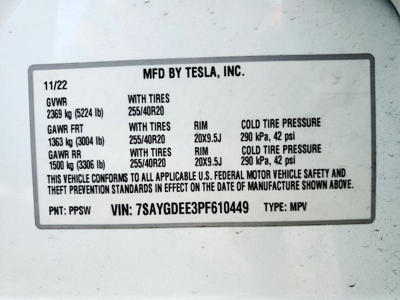 7SAYGDEE3PF610449 - 2023 TESLA MODEL Y Ağ foto 12