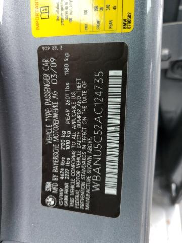 WBANU5C52AC124735 - 2010 BMW 528 I GRAY photo 12