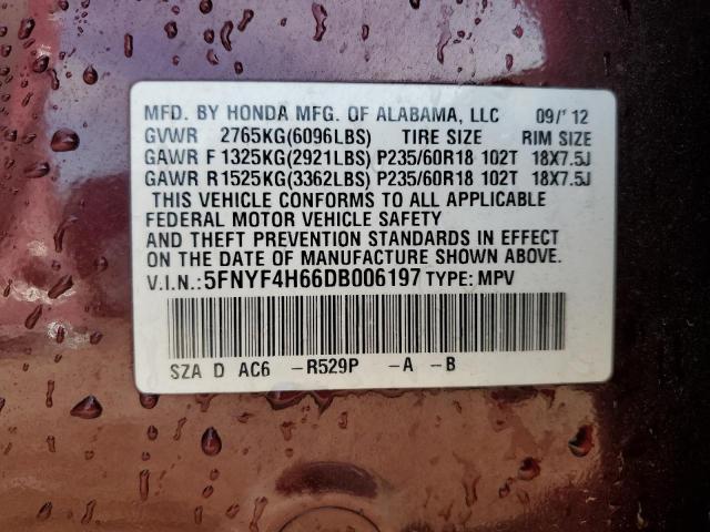 5FNYF4H66DB006197 - 2013 HONDA PILOT EXL Kastanienbraun Foto 14