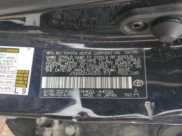 JTDKB20U653061313 - 2005 TOYOTA PRIUS BLACK photo 12