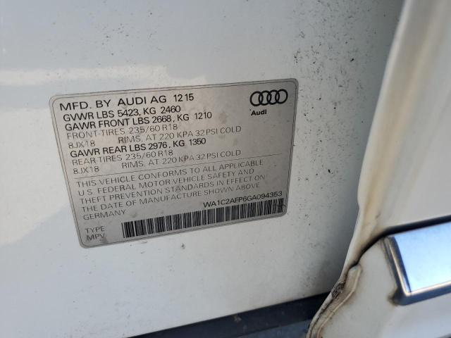 WA1C2AFP6GA094353 - 2016 AUDI Q5 PREMIUM WHITE photo 13