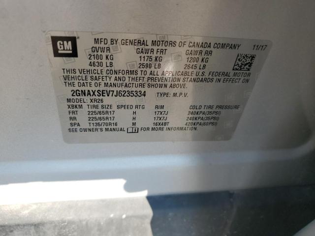 2GNAXSEV7J6235334 - 2018 CHEVROLET EQUINOX LT SILVER photo 13