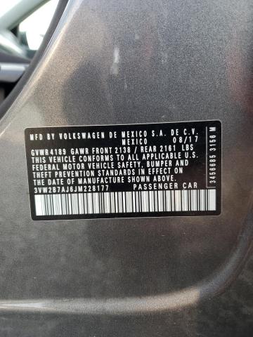 3VW2B7AJ6JM228177 - 2018 VOLKSWAGEN JETTA S GRAY photo 12