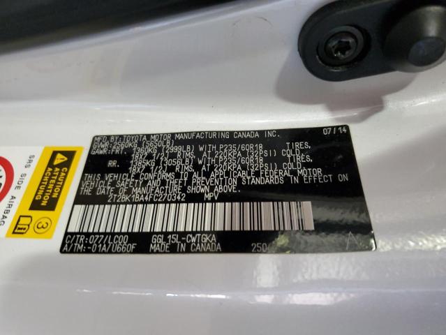 2T2BK1BA4FC270342 - 2015 LEXUS RX 350 BASE WHITE photo 14