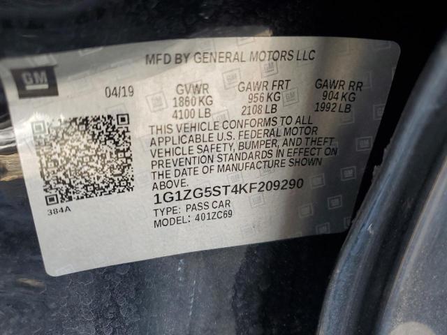 1G1ZG5ST4KF209290 - 2019 CHEVROLET MALIBU RS Siyah fotoğraf 12