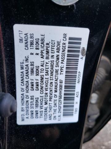 2HGFC2F66HH568187 - 2017 HONDA CIVIC LX BLACK photo 12