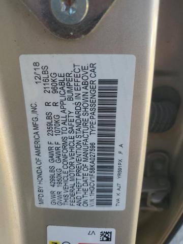 1HGCV1F58KA027596 - 2019 HOND ACCORD EXL Dorado foto 12