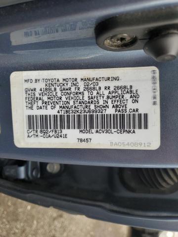 4T1BE32K23U699327 - 2003 TOYOTA CAMRY LE BLUE photo 12