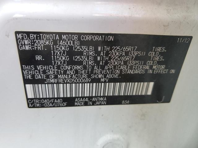 JTMRFREVXD5000689 - 2013 TOYOTA RAV4 XLE WHITE photo 13