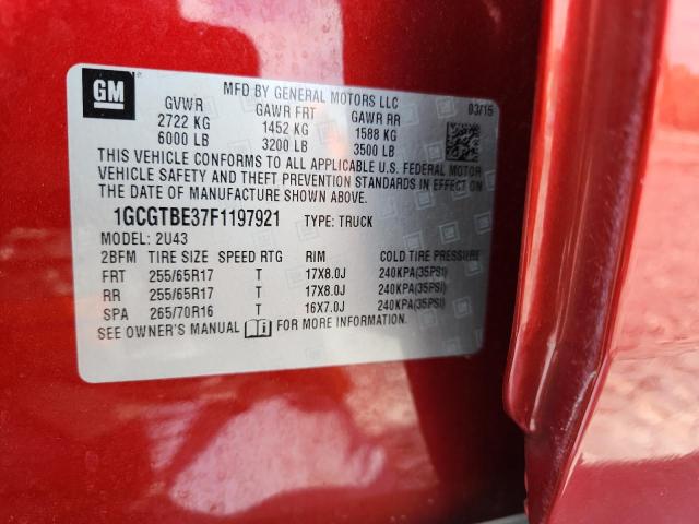 1GCGTBE37F1197921 - 2015 CHEVROLET COLORADO LT RED photo 12