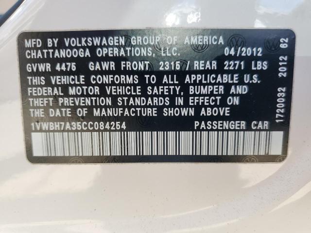 1VWBH7A35CC084254 - 2012 VOLKSWAGEN PASSAT SE 白色 照片 12