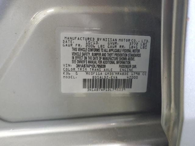 3N1AB7AP1DL795039 - 2013 NISSAN SENTRA S SILVER photo 12