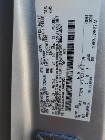 1FMCU0JD6HUA87521 - 2017 FORD ESCAPE TITANIUM 银色 照片 12