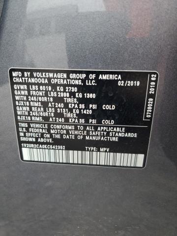 1V2UR2CA0KC542352 - 2019 VOLKSWAGEN ATLAS SE Сірий фото 13