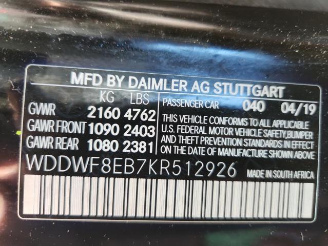 WDDWF8EB7KR512926 - 2019 MERCEDES-BENZ C 300 4MATIC BLACK photo 12