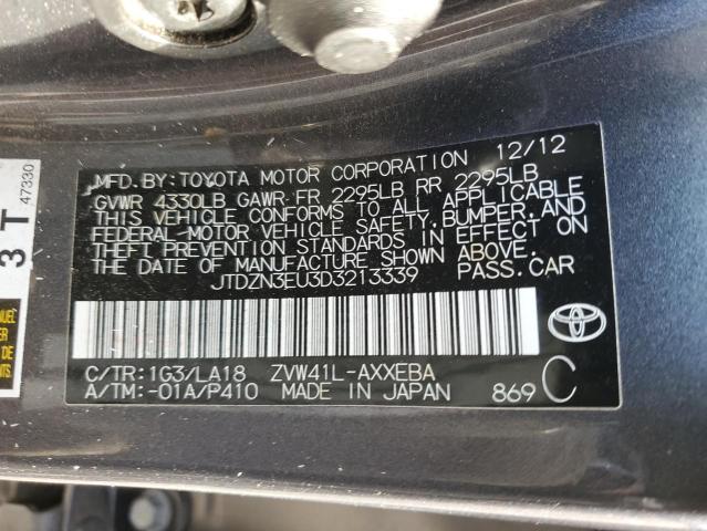 JTDZN3EU3D3213339 - 2013 TOYOTA PRIUS V CHARCOAL photo 13