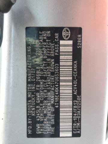 4T1BE46K47U653603 - 2007 TOYOTA CAMRY CE SILVER photo 12