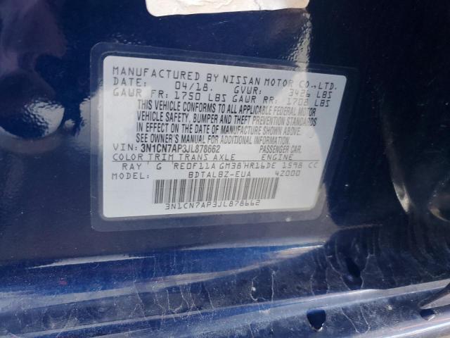 3N1CN7AP3JL878662 - 2018 NISSAN VERSA S Azul foto 13