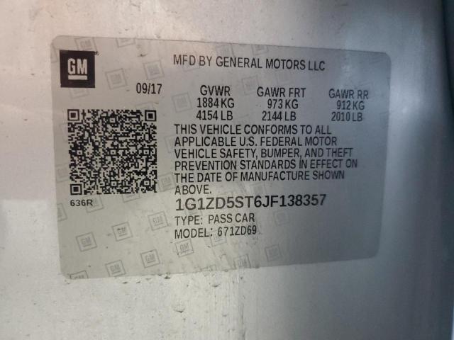 1G1ZD5ST6JF138357 - 2018 CHEVROLET MALIBU LT Gümüş foto 12