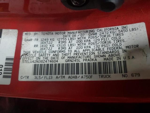 5TELU42N38Z474604 - 2008 TOYOTA TACOMA DOUBLE CAB Rot Foto 13