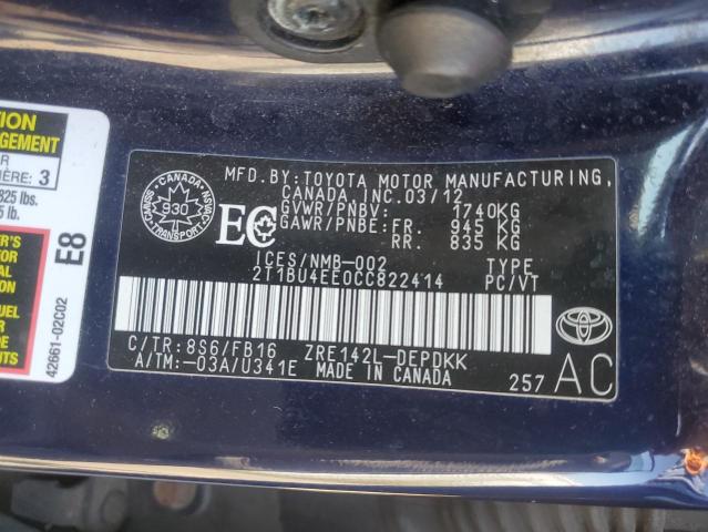2T1BU4EE0CC822414 - 2012 TOYOTA COROLLA BASE Mavi foto 13