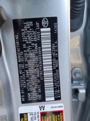 4T1BZ1FB3KU033949 - 2019 TOYOTA AVALON XLE Silber Foto 12