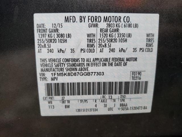 1FM5K8D87GGB77303 - 2016 FORD EXPLORER XLT Grau Foto 14
