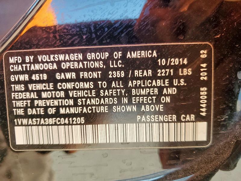 1VWAS7A36FC041205 - 2015 VOLKSWAGEN PASSAT S შავი ფოტო 13
