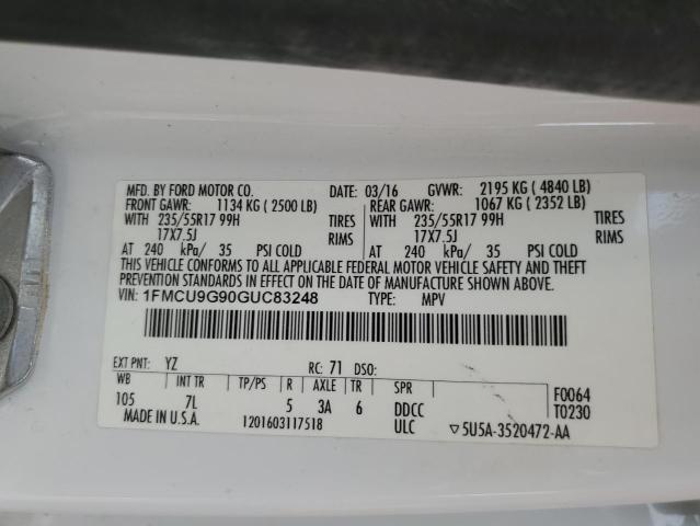 1FMCU9G90GUC83248 - 2016 FORD ESCAPE SE WHITE photo 13