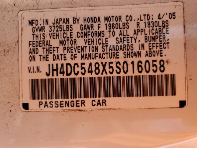 JH4DC548X5S016058 - 2005 ACURA RSX WHITE photo 12