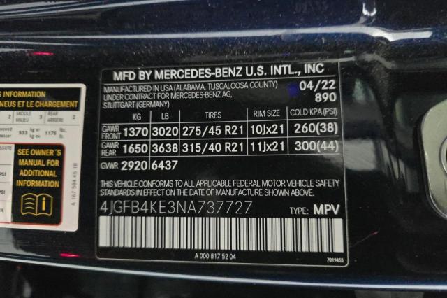 4JGFB4KE3NA737727 - 2022 MERCEDES-BENZ GLE 350 4MATIC BLUE photo 10