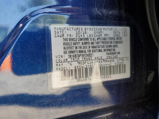 3N1AB7AP7KY248521 - 2019 NISSAN SENTRA S BLUE photo 13